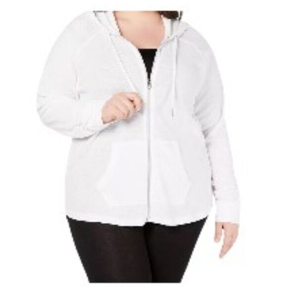 Calvin Klein Ruched-Sleeve Zip Hoodie White 2X NWT - Picture 1 of 1